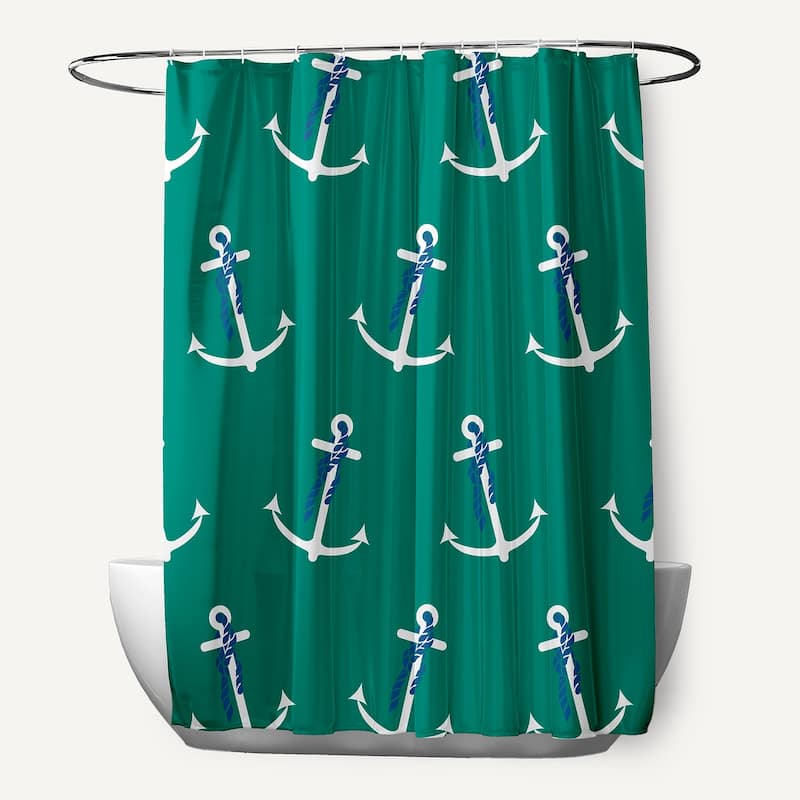 71 x 74-inch Anchor Whimsy Geometric Print Shower Curtain - Green