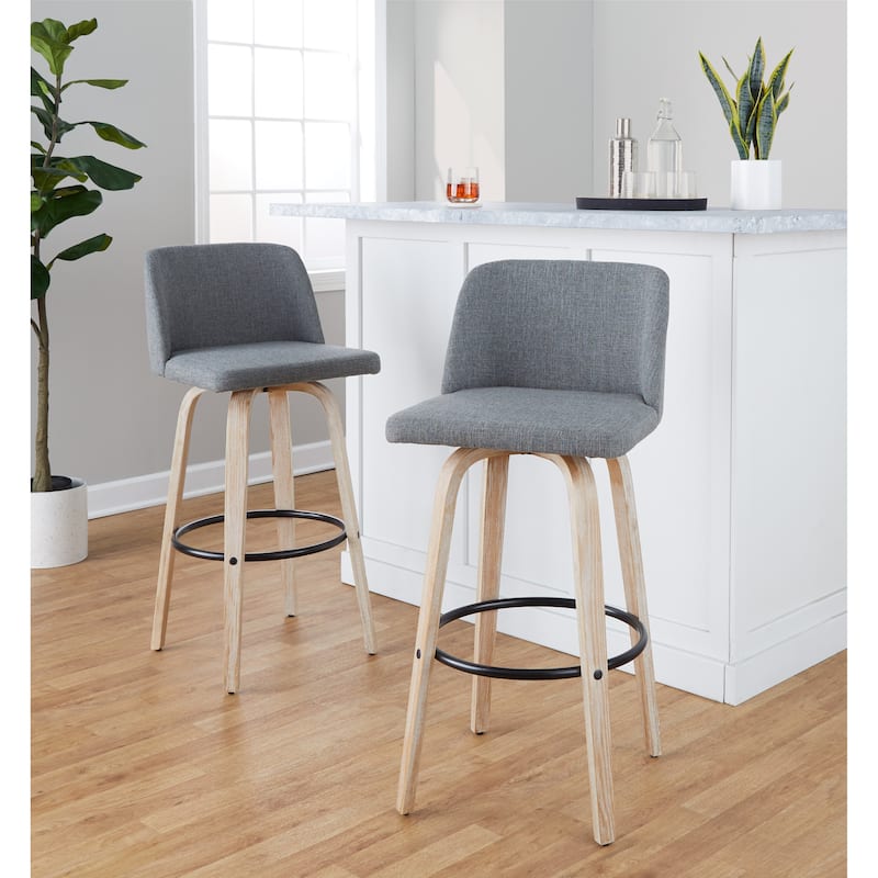 The Gray Barn Vallberga 30" Fixed-Height Bar Stool with White Washed Wood Base (Set of 2)