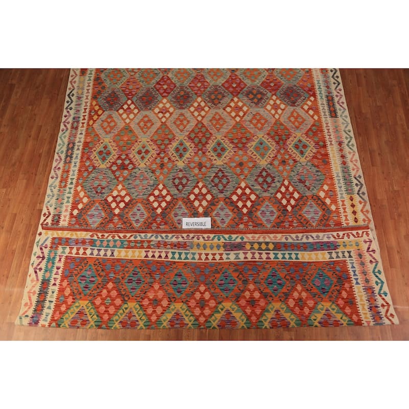 South Western Style Kilim Oriental Rug Hand-Woven Wool Carpet - 9'8" x 13'1"