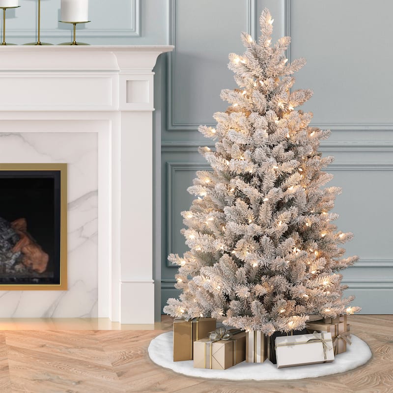 Puleo International 4.5' Pre-Lit Slim Flocked Fraser Fir Artificial Christmas Tree - 4.5 - Green