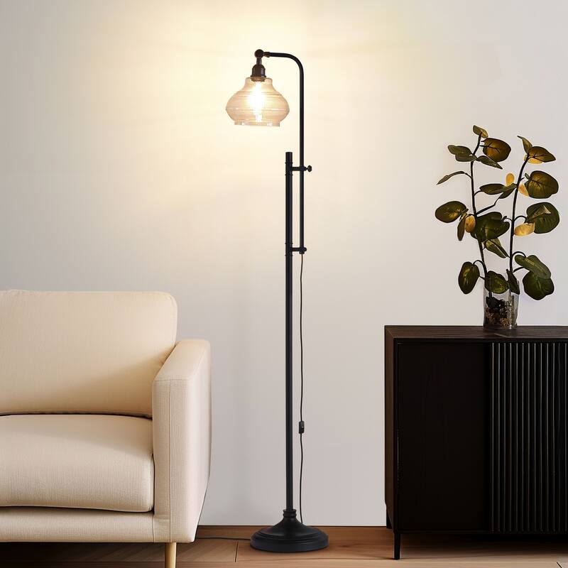 Brightech Austin 69 in. Classic Black Mid-Century Modern Height Adjustable LED Floor Lamp with Clear Glass Bowl Shade