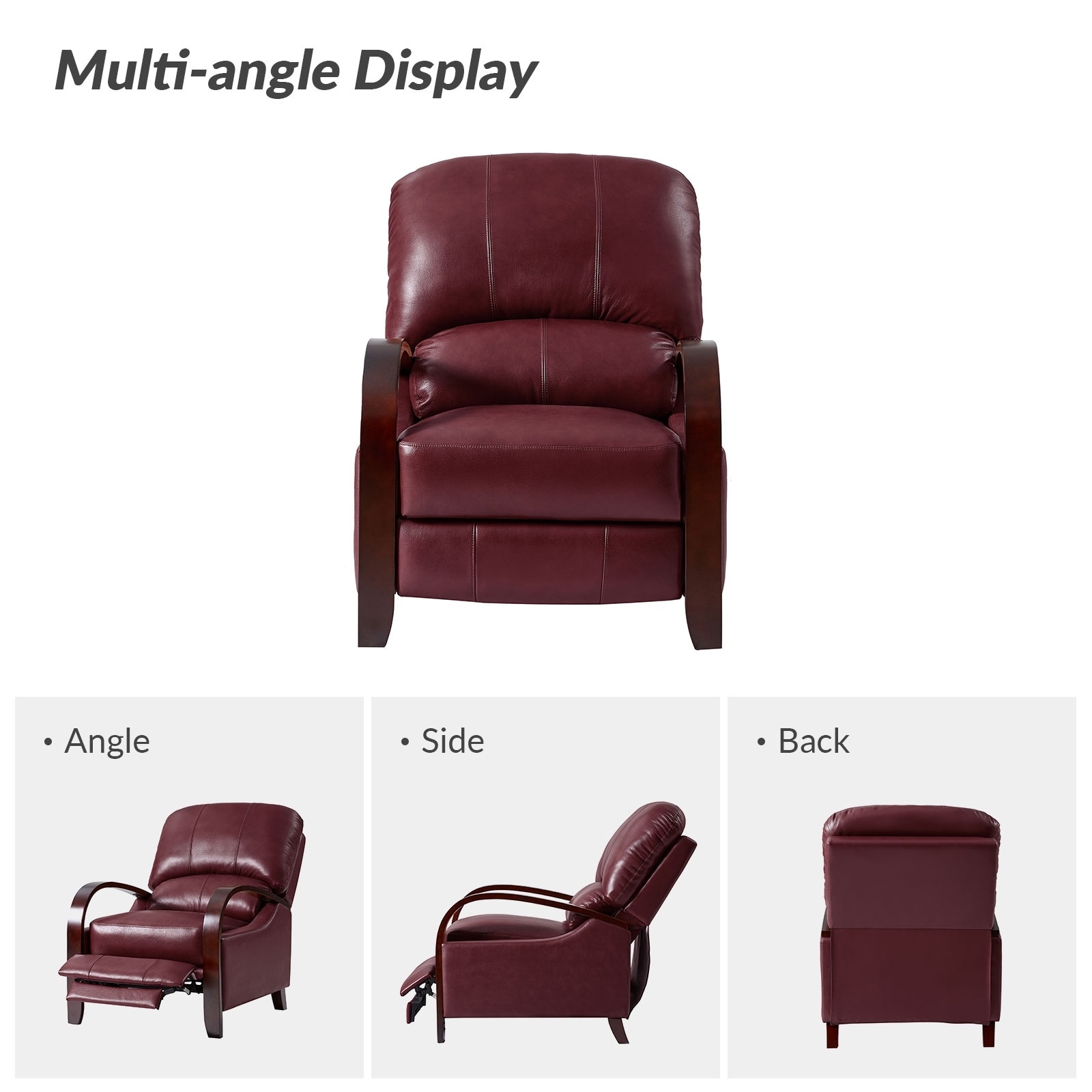 Alex Mid-century Modern Genuine Leather Manual Recliner with