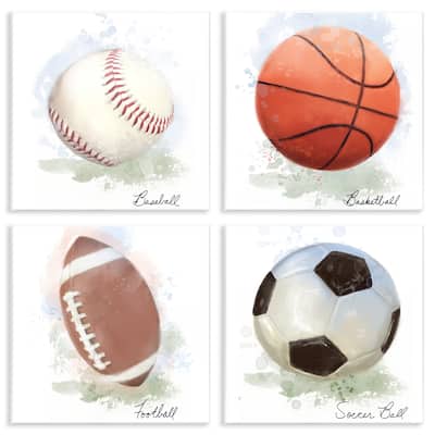Stupell Soft Pastel Sports Balls Wall Plaque Art Design By Matthew Piotrowicz (Set of 4)