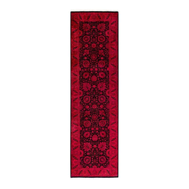 Overton Hand Knotted Wool Vintage Inspired Modern Contemporary Overdyed Red Runner Rug - 3' 1" x 10' 9"