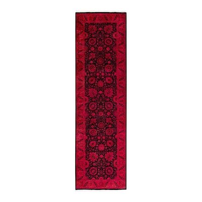 Overton Hand Knotted Wool Vintage Inspired Modern Contemporary Overdyed Red Runner Rug - 3' 1" x 10' 9"