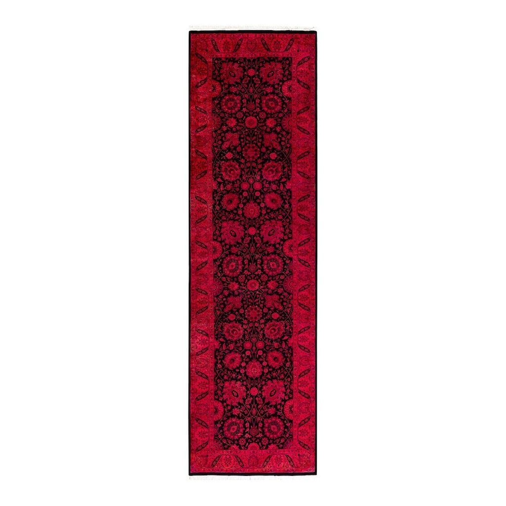 Overton Hand Knotted Wool Vintage Inspired Modern Contemporary Overdyed Red Runner Rug - 3' 1" x 10' 9"