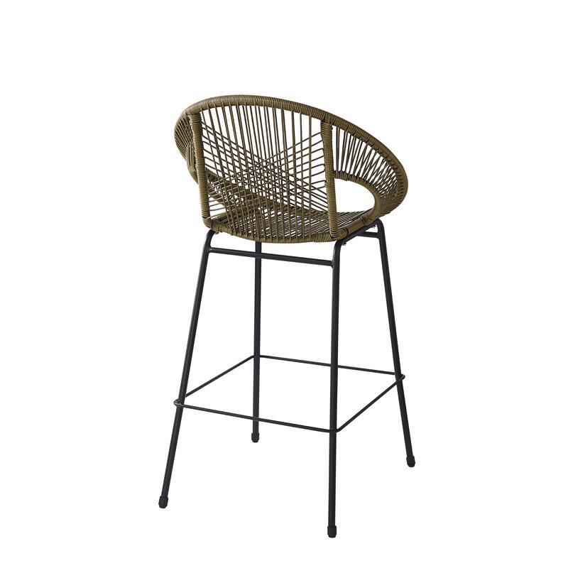 Roomfitters Ferrara Outdoor Faux Wicker Barstools with Metal Frame, Modern Patio Seating, Set of 2