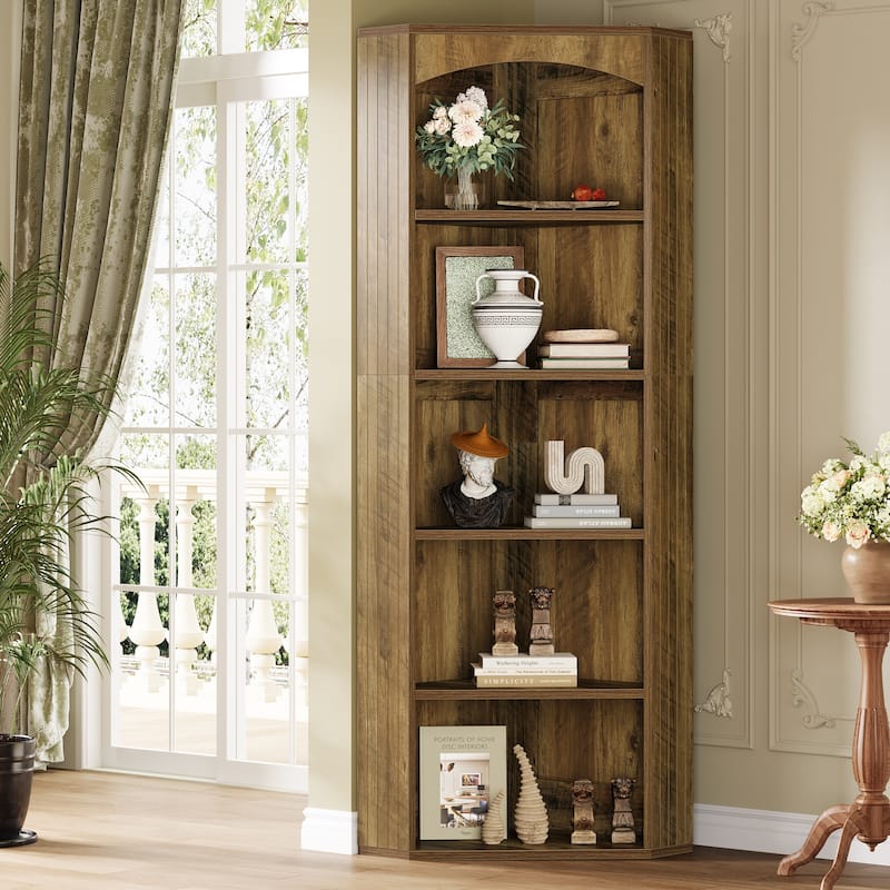 Corner Storage Cabinet, Corner Shelf Bookshelf Bookcase Display Rack, Living Room Bedroom Kitchen Home Office - Brown