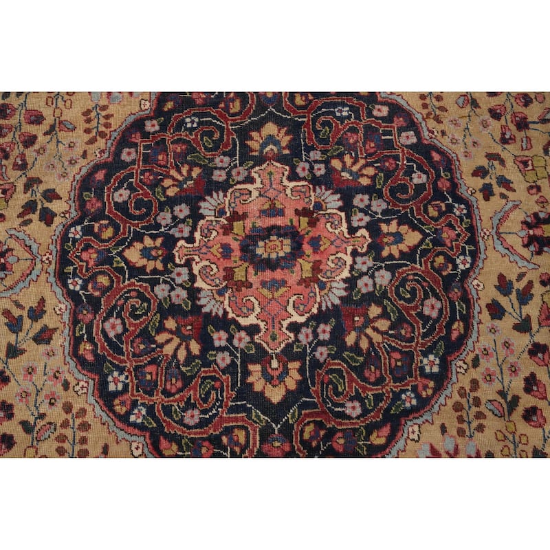 Hand Knotted Oriental 100% Wool Carpet Traditional Floral Brown Mashad Area Rug - 12' 5'' X 8' 8''
