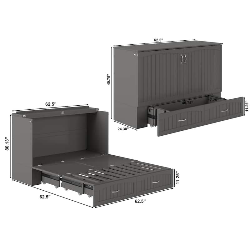 Aspen Queen Murphy Bed Chest with 6" Mattress