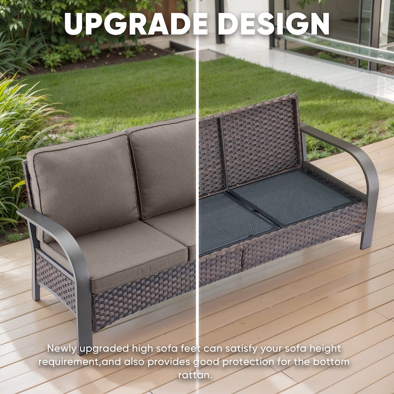 6 Pieces Fire Pit Table with Sofa Chair Ottoman Set - Grey cushion - Brown