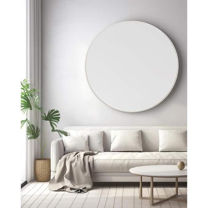 42 Inch Metal Framed Round Bathrrom Mirror for Wall - Silver