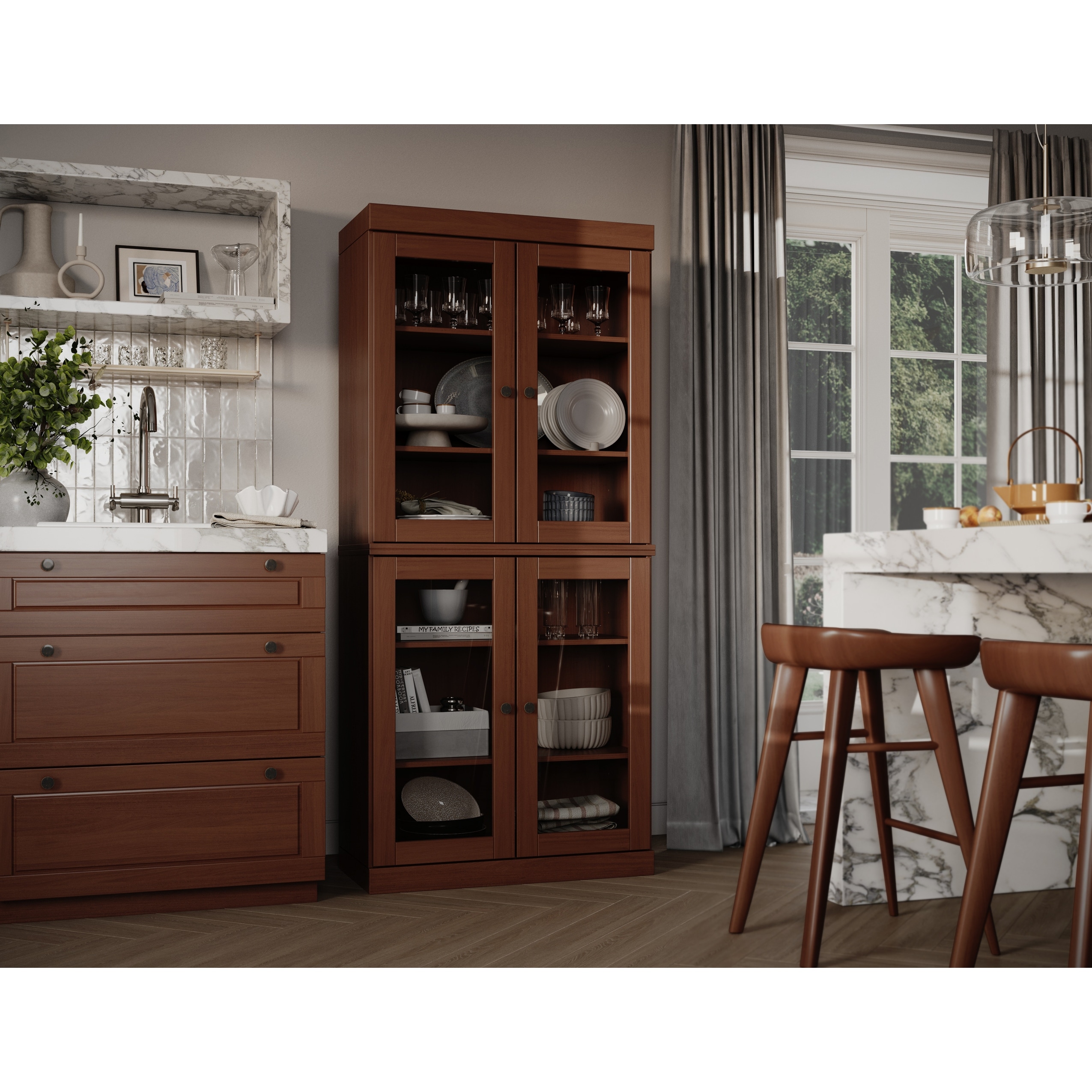 100% Solid Wood Modular Kitchen Pantry Cabinet with Solid Wood, Clear or Frosted Glass Doors by Palace Imports - 32