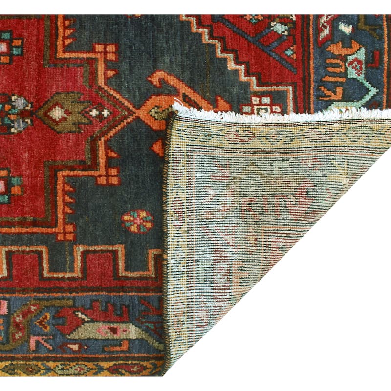 Fine Vintage Distressed Grover Red/Navy Runner - 3'3" x 9'6"