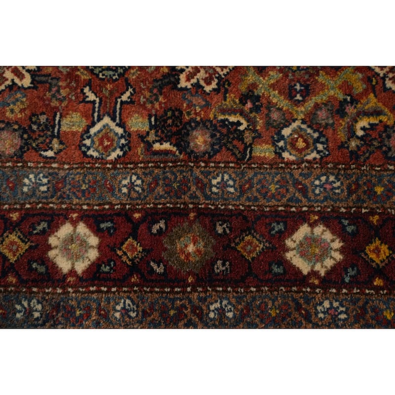 Hand Knotted Oriental 100% Wool Carpet Traditional Floral Oranges & Rust Heriz Runner Rug - 15' 0'' X 3' 6''