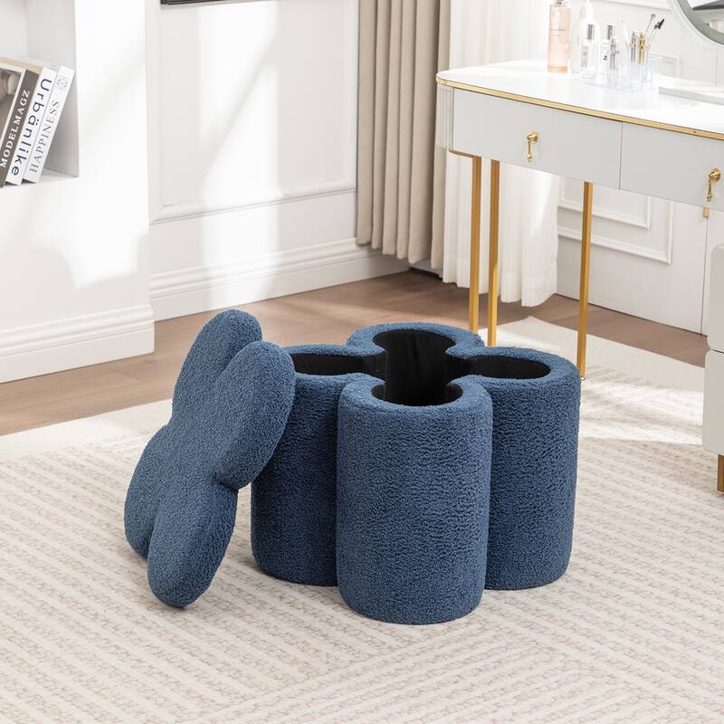 SEYNAR Modern Glam Teddy Velvet Flower Shape Storage Ottoman