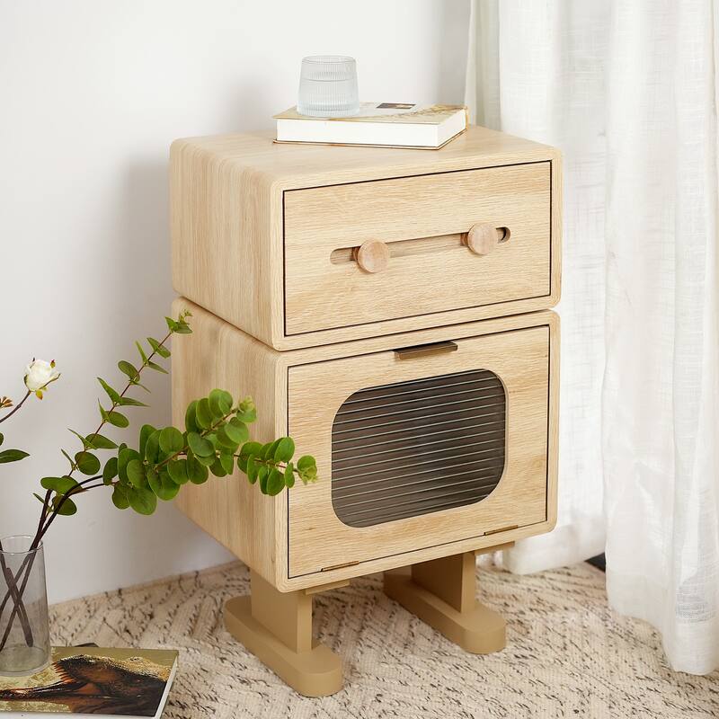 Natural Color MDF Storage Side Table - Natural
