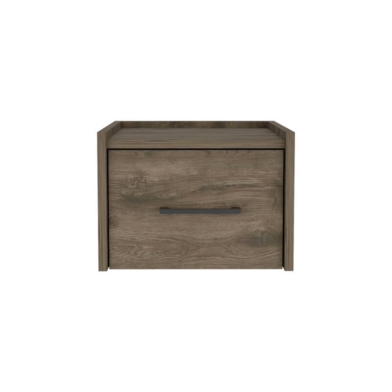 Wall-Mounted Floating Nightstand with Single Drawer - Dark Brown