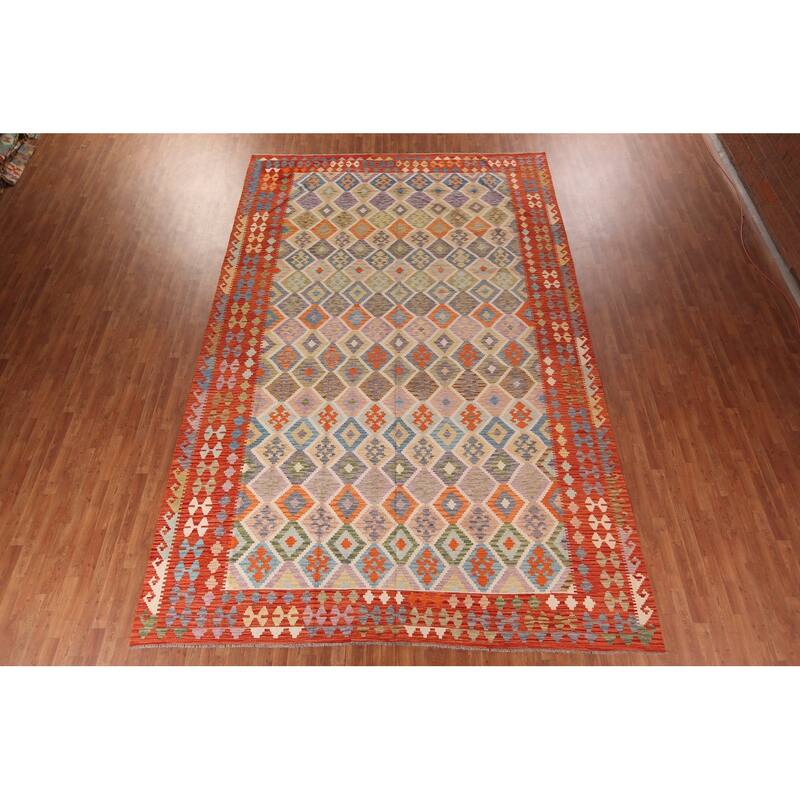 Multicolor Kilim Oriental Large Area Rug Hand-Woven Wool Carpet - 10'4"x 15'7"
