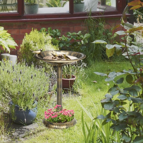 slide 2 of 8, Outsunny 28" Antique Bird Bath with Planter Pedestal, Vintage Decorative Birdbath Bird Feeder Bowl, Decoration Yard Statue Brown