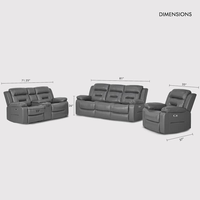 3-Piece Faux Leather Modular Design Power Recliner Sofa Set with USB&USB-C Charging