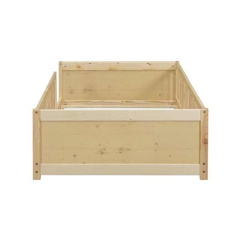 Twin Size Wood Floor Platform Bed with Built-in Book Storage Rack