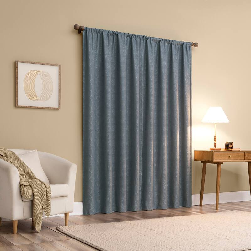 Sun Zero Bronte Floral Jacquard Total Blackout Rod Pocket 1-Piece Curtain Panel, Single Panel