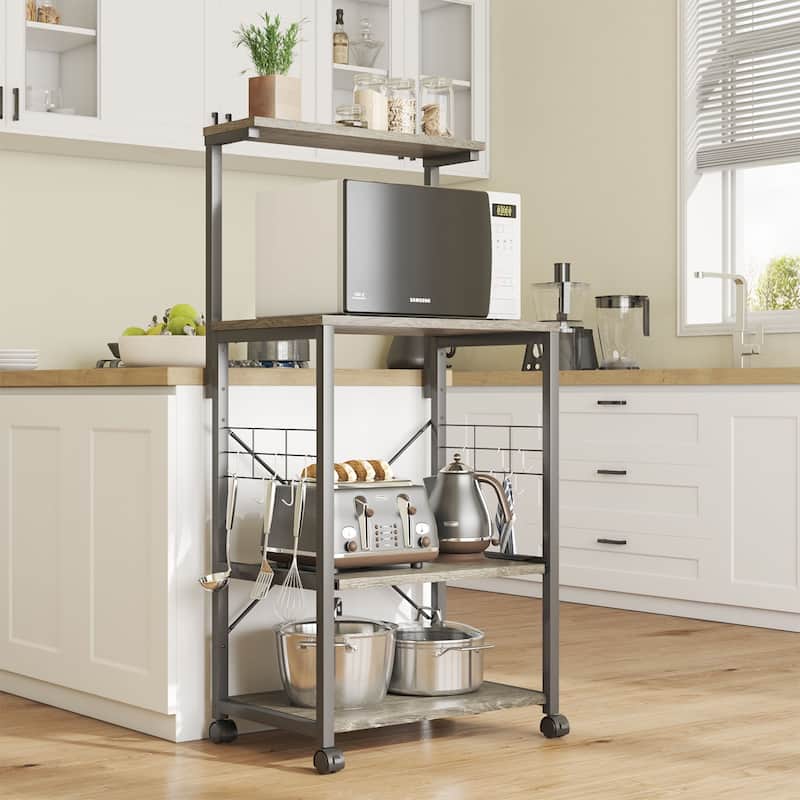 Kitchen Bakers Rack with Storage Shelves &USB Outlets, Microwave Oven Stand Kitchen Shelf Organizer