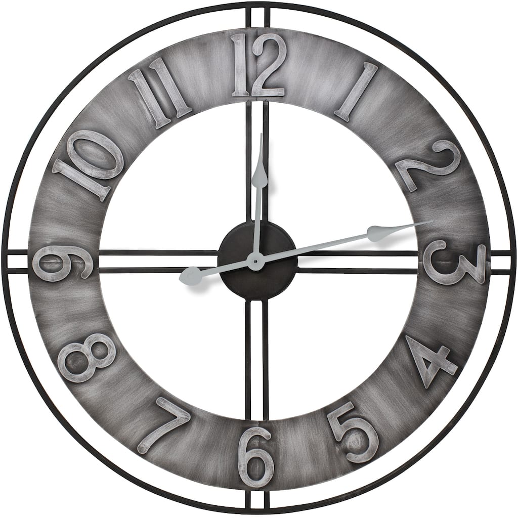 Sorbus Large Farmhouse Decorative Analog Metal Round Wall Clock (24" Grey. Metal) - 24" Diameter