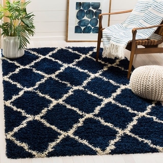 SAFAVIEH Dallas Shag Giusy Trellis 1.5-inch Thick Rug - Navy/Ivory - 5' 1" x 7' 6"