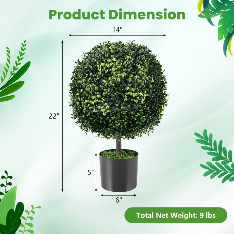 Costway 2PC 22'' Artificial Boxwood Topiary Ball Tree Office Garden - See Details