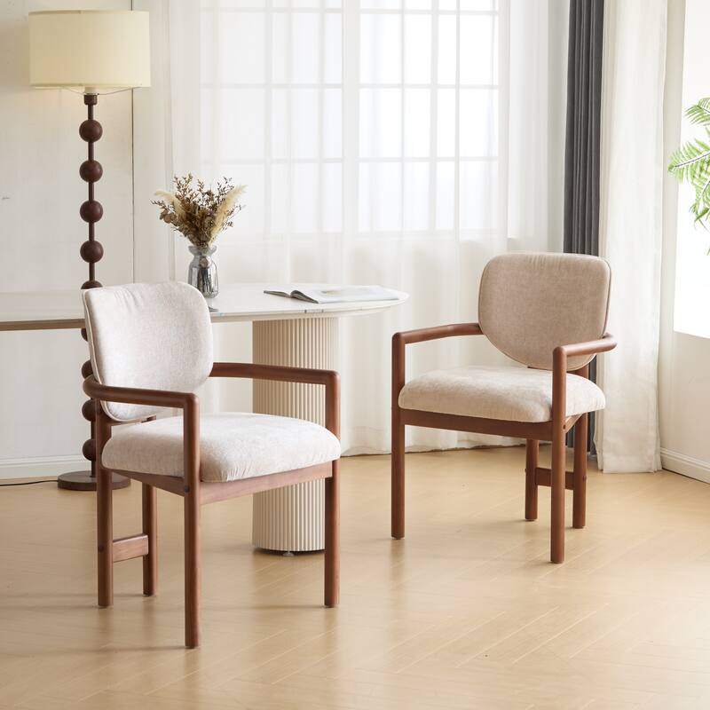 Christopher Knight Home - Harper Mordern Upholstered Rubberwood Arm Dining Chairs (Set of 2) - Beige