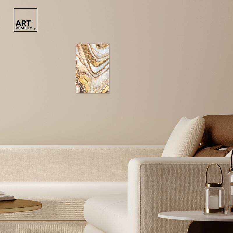 Art Remedy Golden Lines Gallery Wrapped Mineral, Agate & Geode 1 Piece Canvas Wall Art
