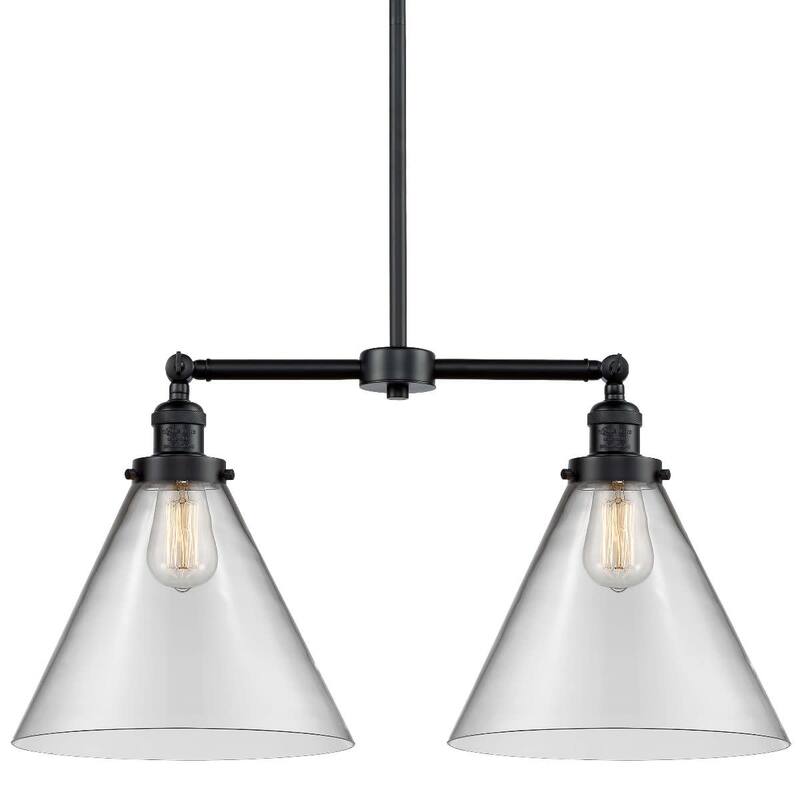 Innovations Lighting X-Large Cone 2 Light 21" Wide Linear Chandelier - Oil Rubbed Bronze / Clear