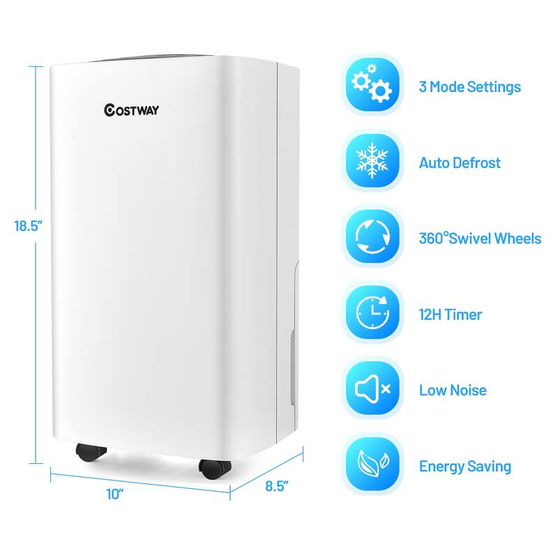 Costway 30-Pint Portable Dehumidifier with Wheels 1,500 Sq. ft
