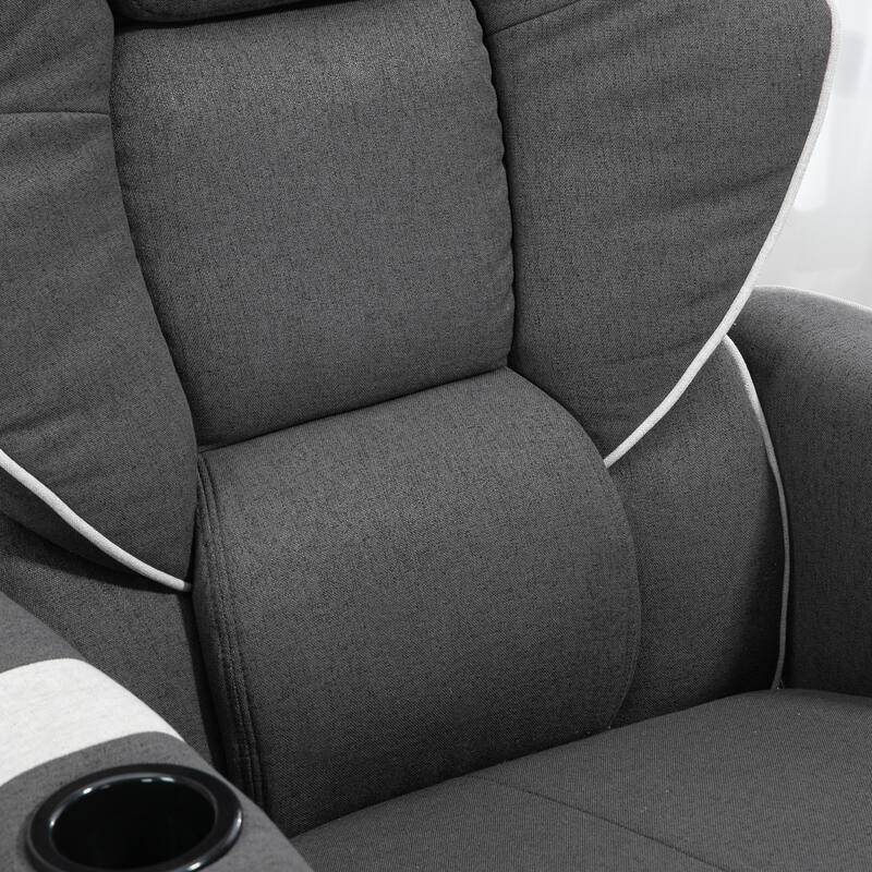 Swivel Recliner Chair with Linen Upholstery, Manual Lounge Armchair with Footrest & Dual Cup Holders for Living Room