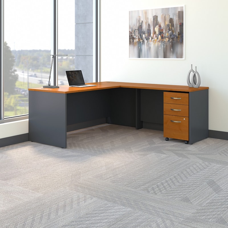 Series C 72W L Shaped Desk with Drawers by Bush Business Furniture - Natural Cherry/Graphite Gray