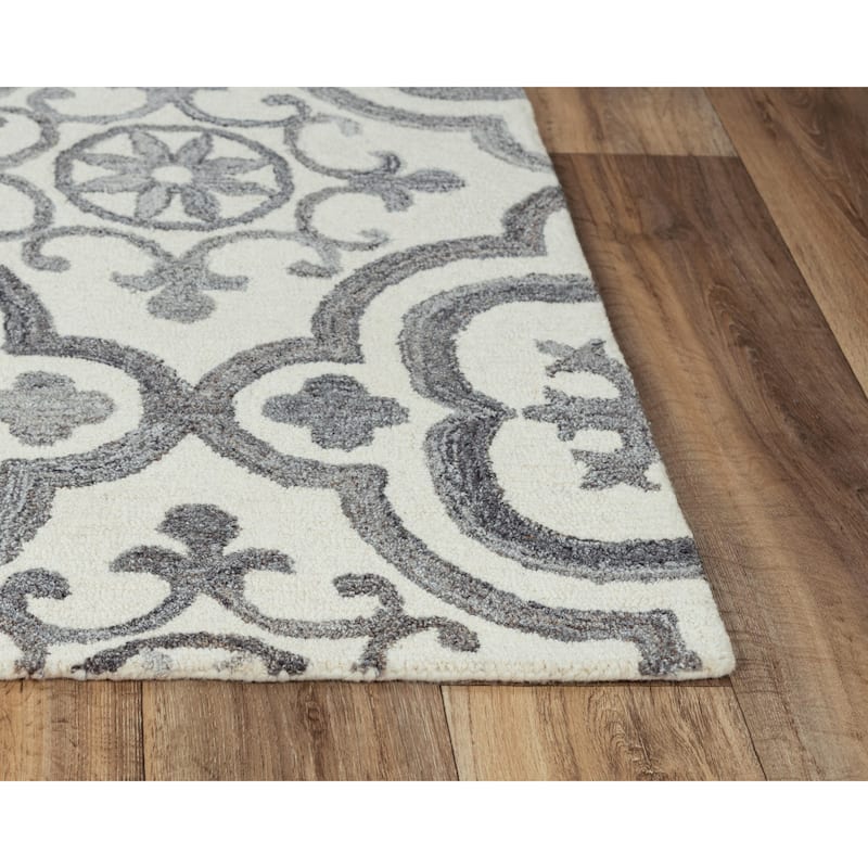Alora Decor Neo Ivory and Grey Scrollwork Hand-tufted Wool Blend Rug