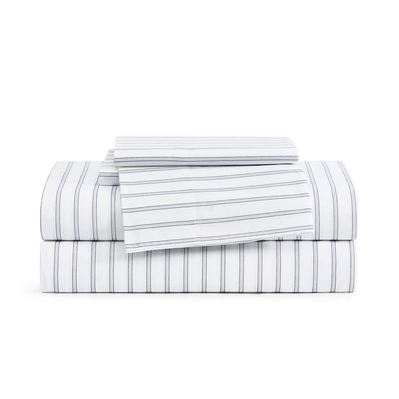 Tommy Hilfiger Printed Cotton Percale Sheet Set - Joshua Tree Stripe Blue - Twin XL