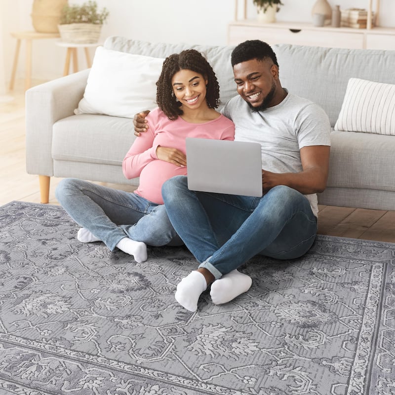 5X7 Grey/Oriental Non-Shedding Living Room Bedroom Dining Home Office Stylish and Stain Resistant Area Rug - 6' x 7'