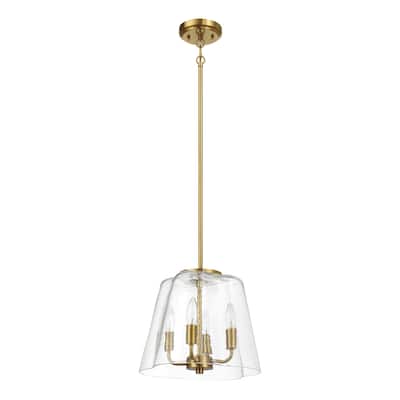 Four Candle Lights Pendant With Clear Glass - Satin Brass