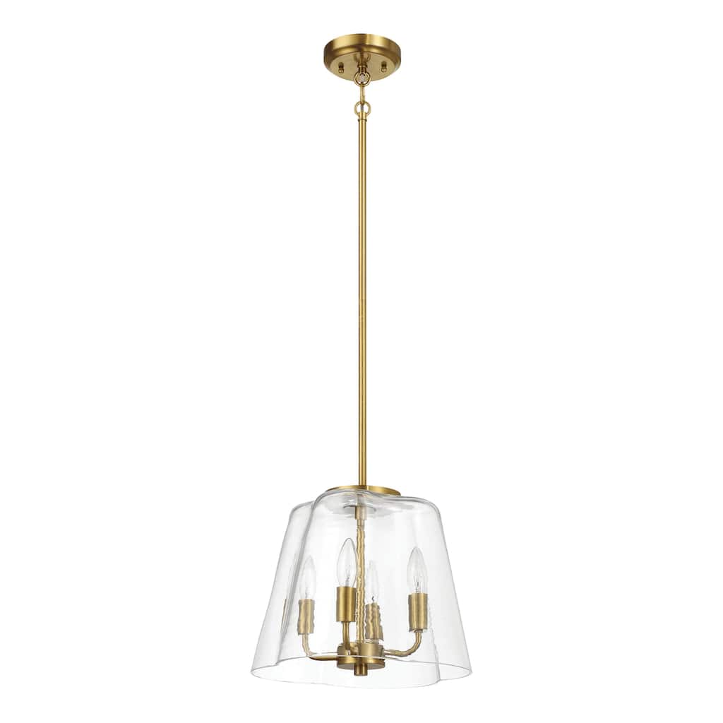 Four Candle Lights Pendant With Clear Glass - Satin Brass