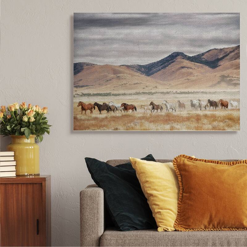 Stupell Wild Horses Roaming Across Western Landscape Canvas Wall Art
