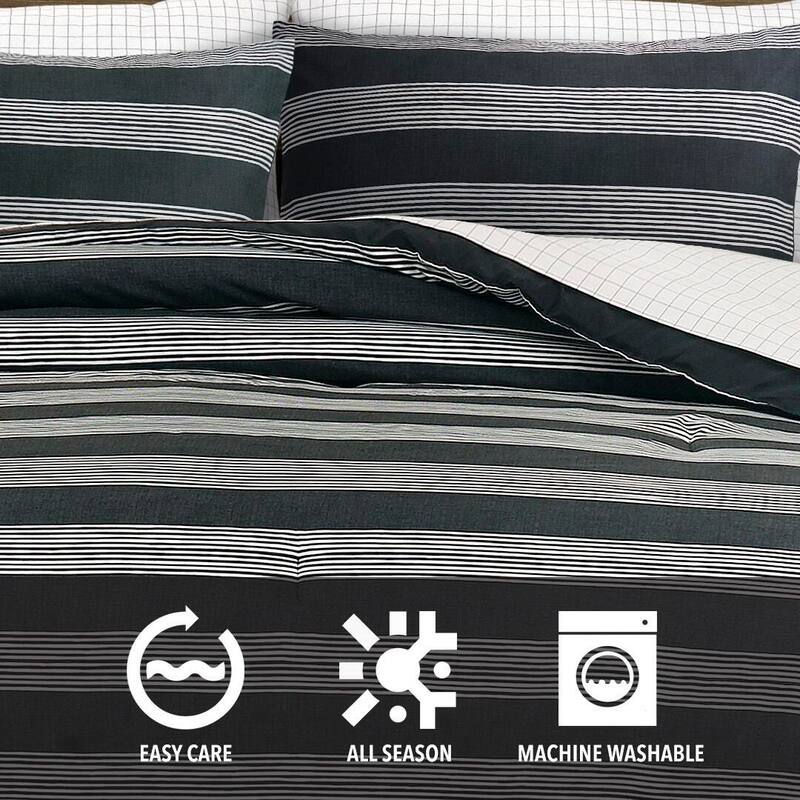 Kenneth Cole Banded Stripe Textured Black 7 Piece Comforter Bonus Set