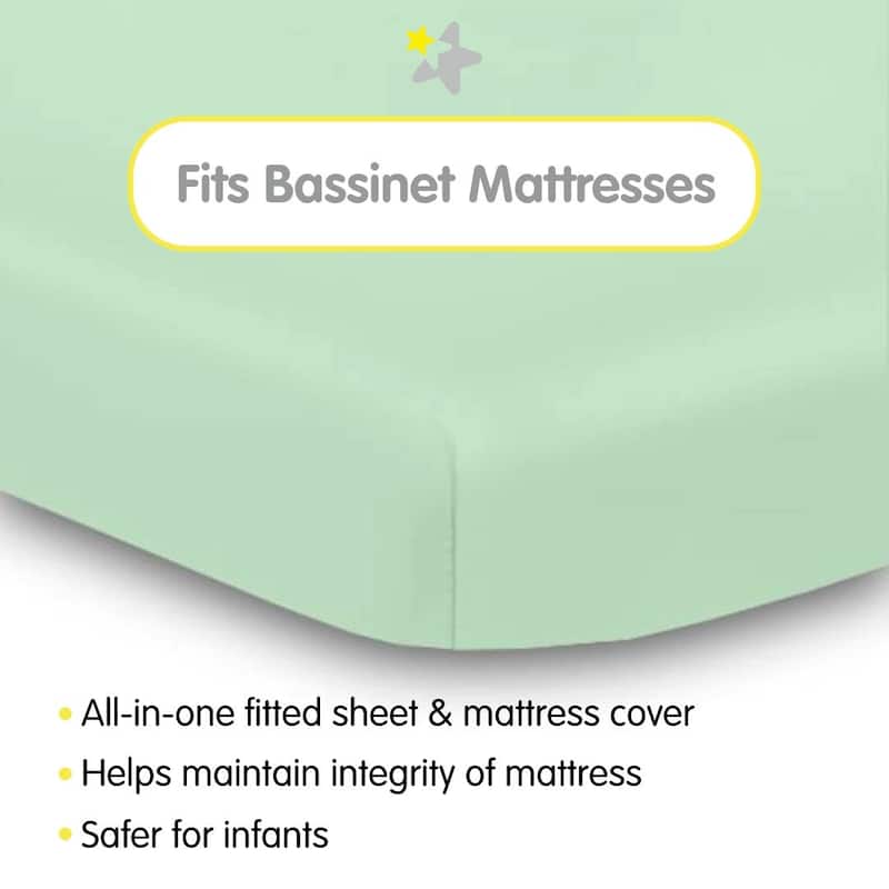 BreathableBaby All-in-One Fitted Sheet & Waterproof Cover for 33" x 15" Bassinet Mattress (2-Pack)