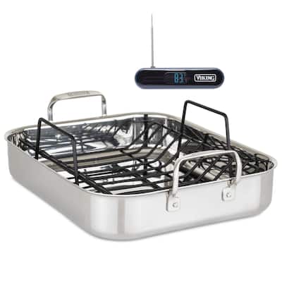 Viking 3-Ply Stainless Steel Roasting Pan with Rack and Thermometer