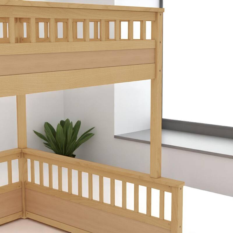 Convertible Twin XL Over Queen Size Bunk Bed with Safety Rails, Ladder and Wood Slats, No Box Spring Needed
