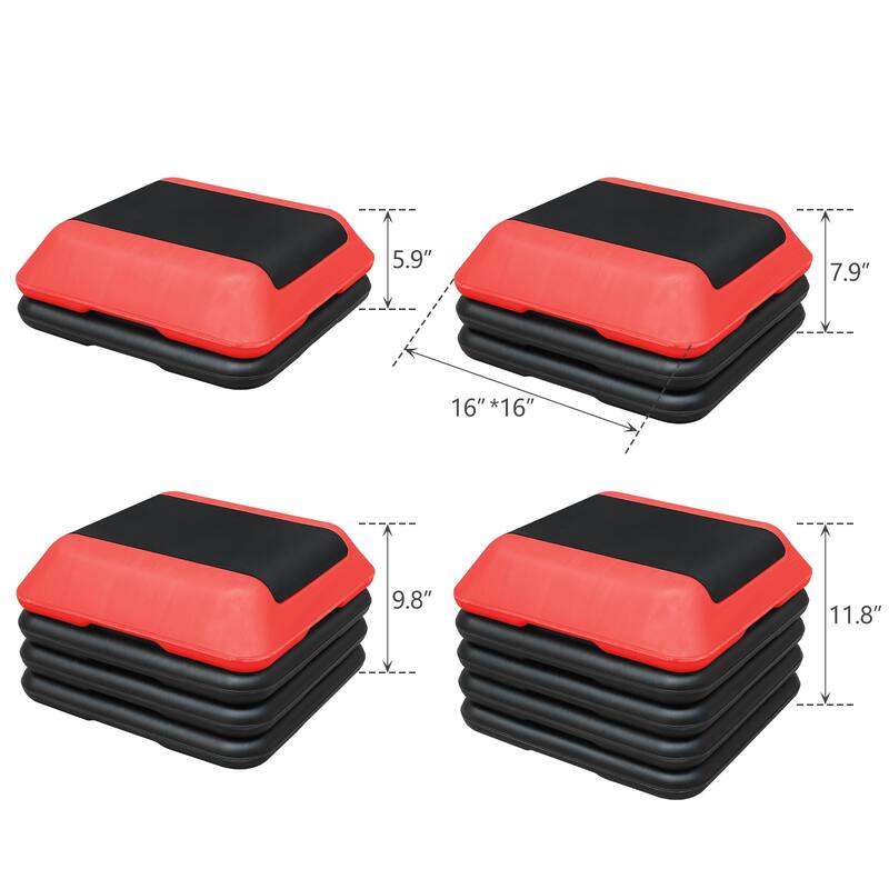 Height-Adjustable Step Aerobics Platform Fitness Equipment Stepper Trainer Exercise Step Platform with 4 Riser