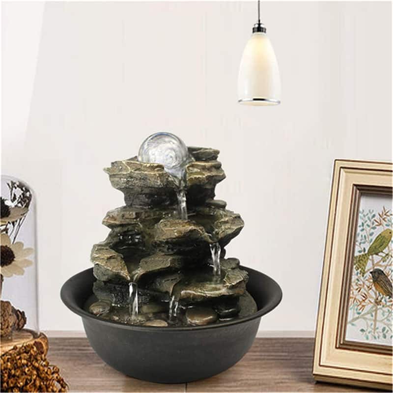 Tabletop Rock Water Fountain with Spinning Orb