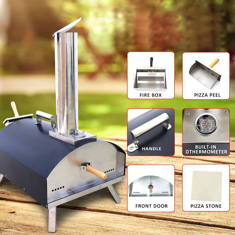 Portable Outdoor Stainless Steel Pizza Oven - 15.7-in W x 20-in D x 28-in H